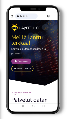 Puhelin, jossa näkyy Lanttu.io:n verkkosivut